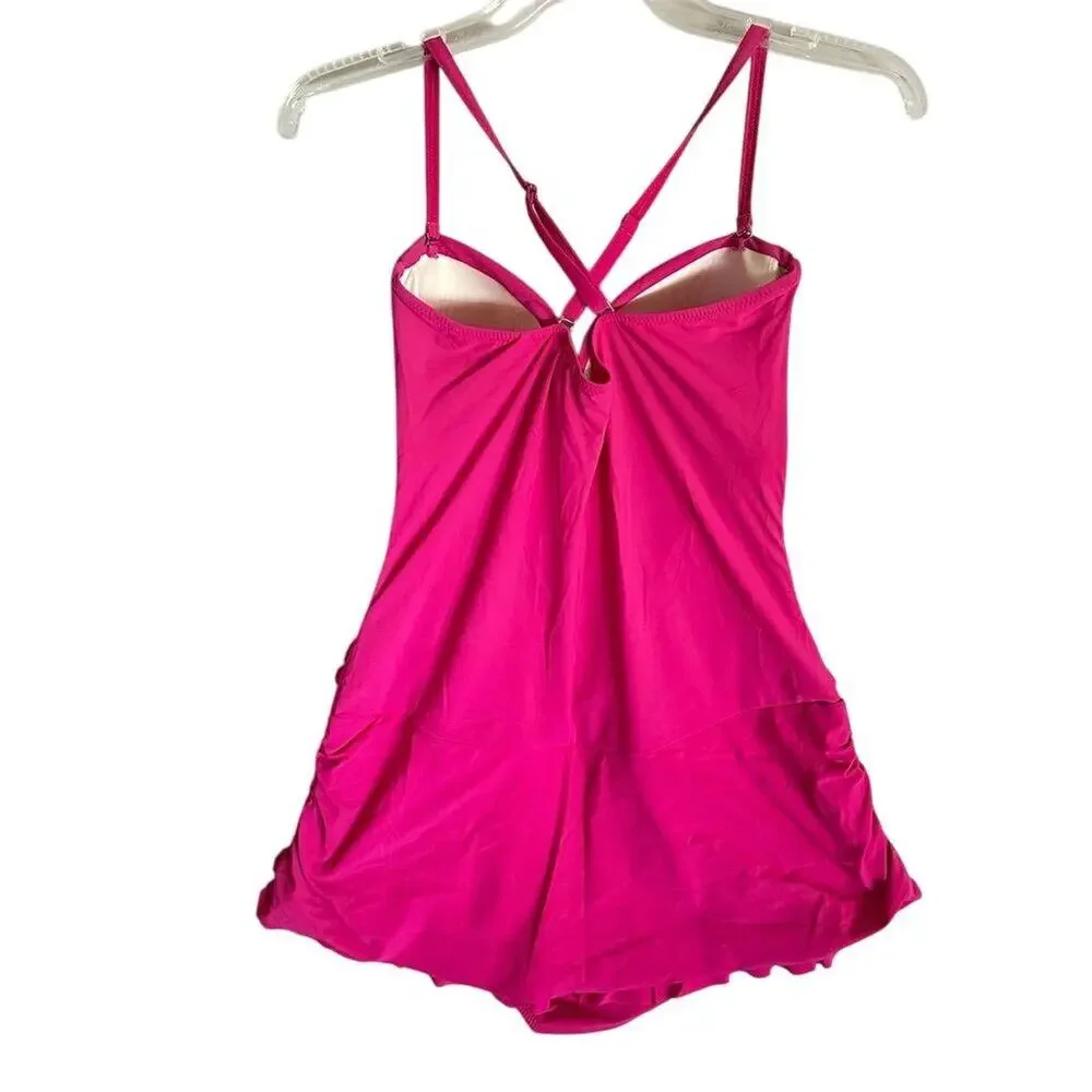 Profile by Gottex Women's M Pink Ruched Swimdress One-Piece‎ Swimsuit